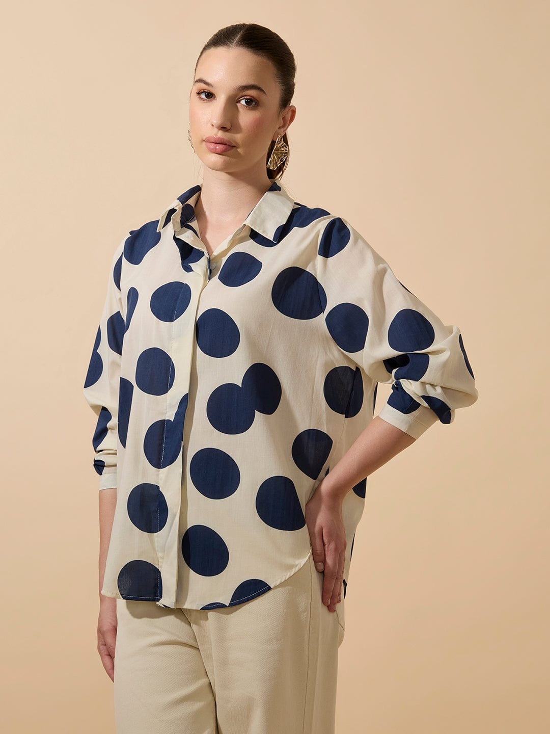 Women's Polka Dots Navy Blue Relaxed Fit Shirt