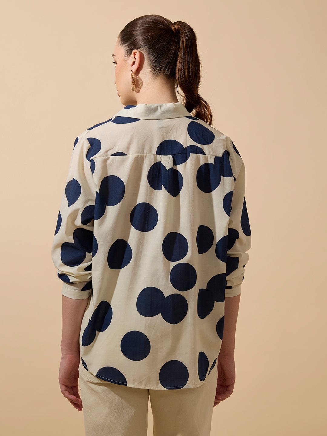 Women's Polka Dots Navy Blue Relaxed Fit Shirt