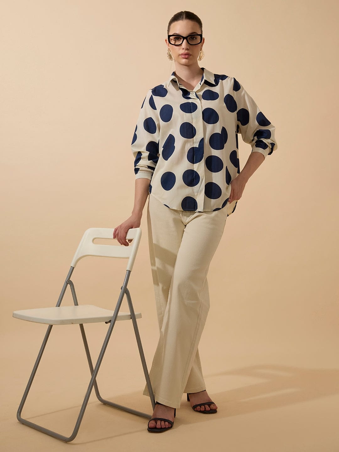 Women's Polka Dots Navy Blue Relaxed Fit Shirt