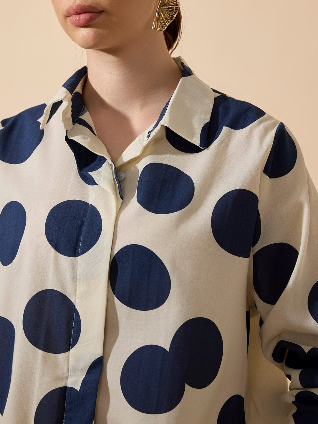 Women's Polka Dots Navy Blue Relaxed Fit Shirt