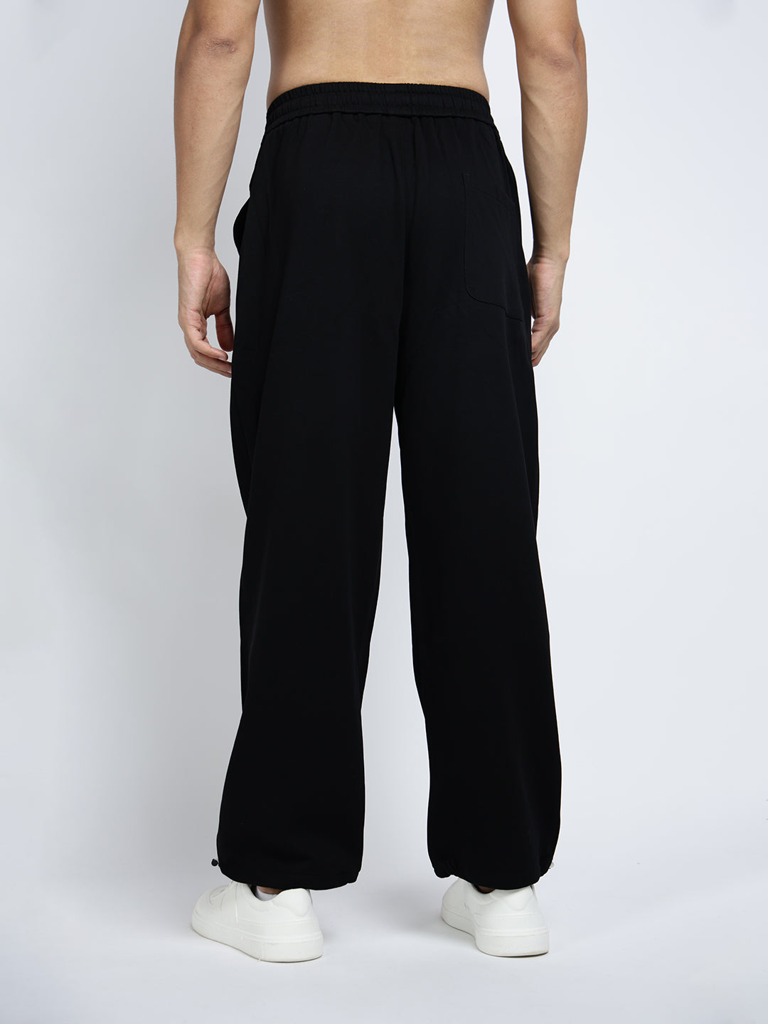 Men's Black Relaxed Fit Trousers with Elasticated Waist and Drawstring