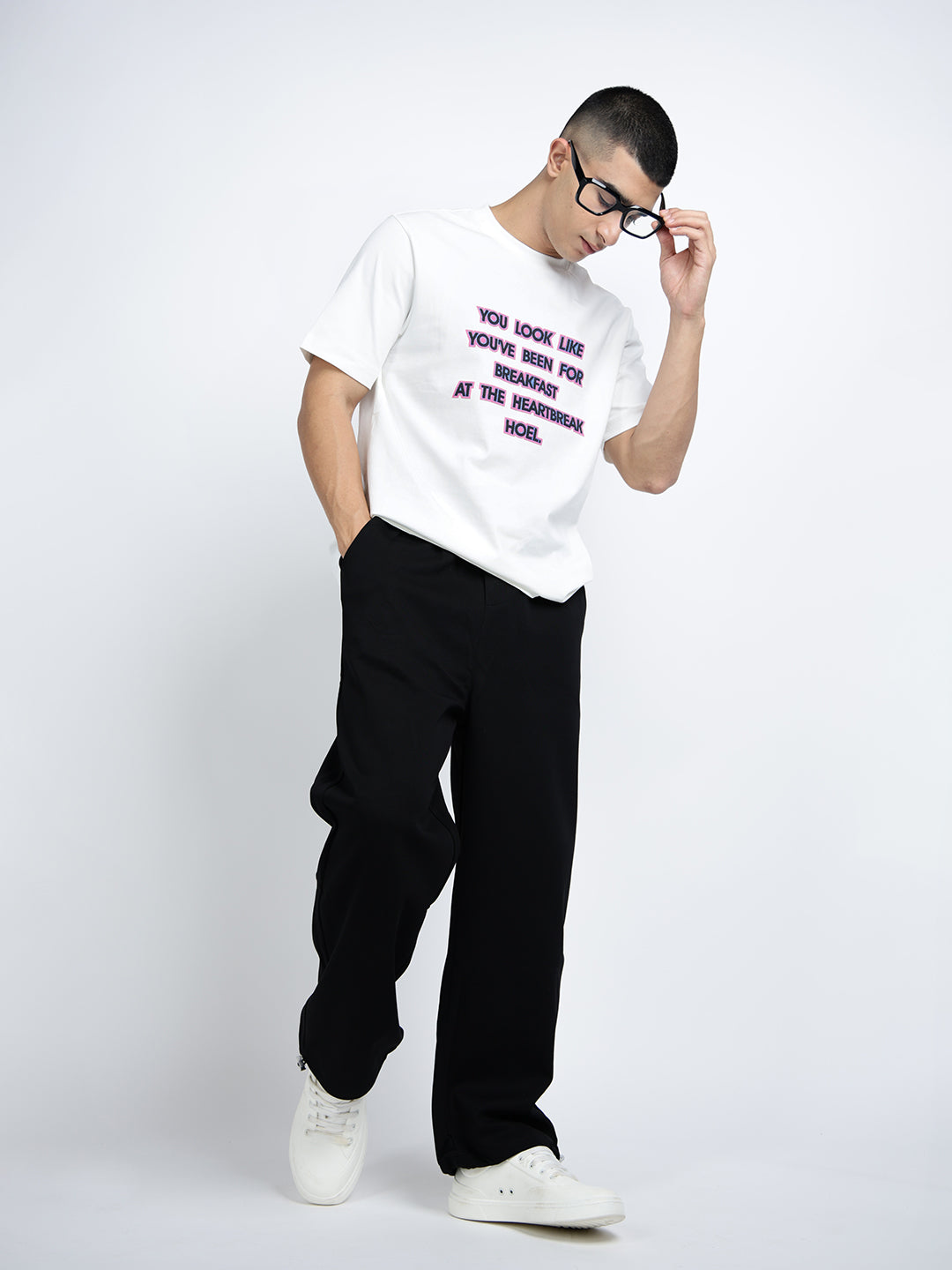 Men's Black Relaxed Fit Trousers with Elasticated Waist and Drawstring