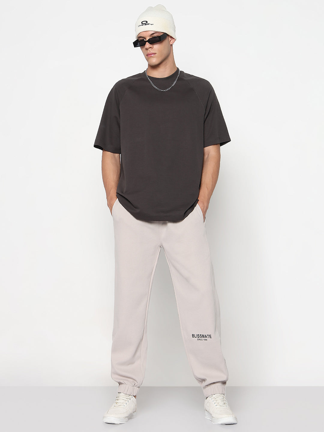 Men's Beige Relaxed Fit Joggers