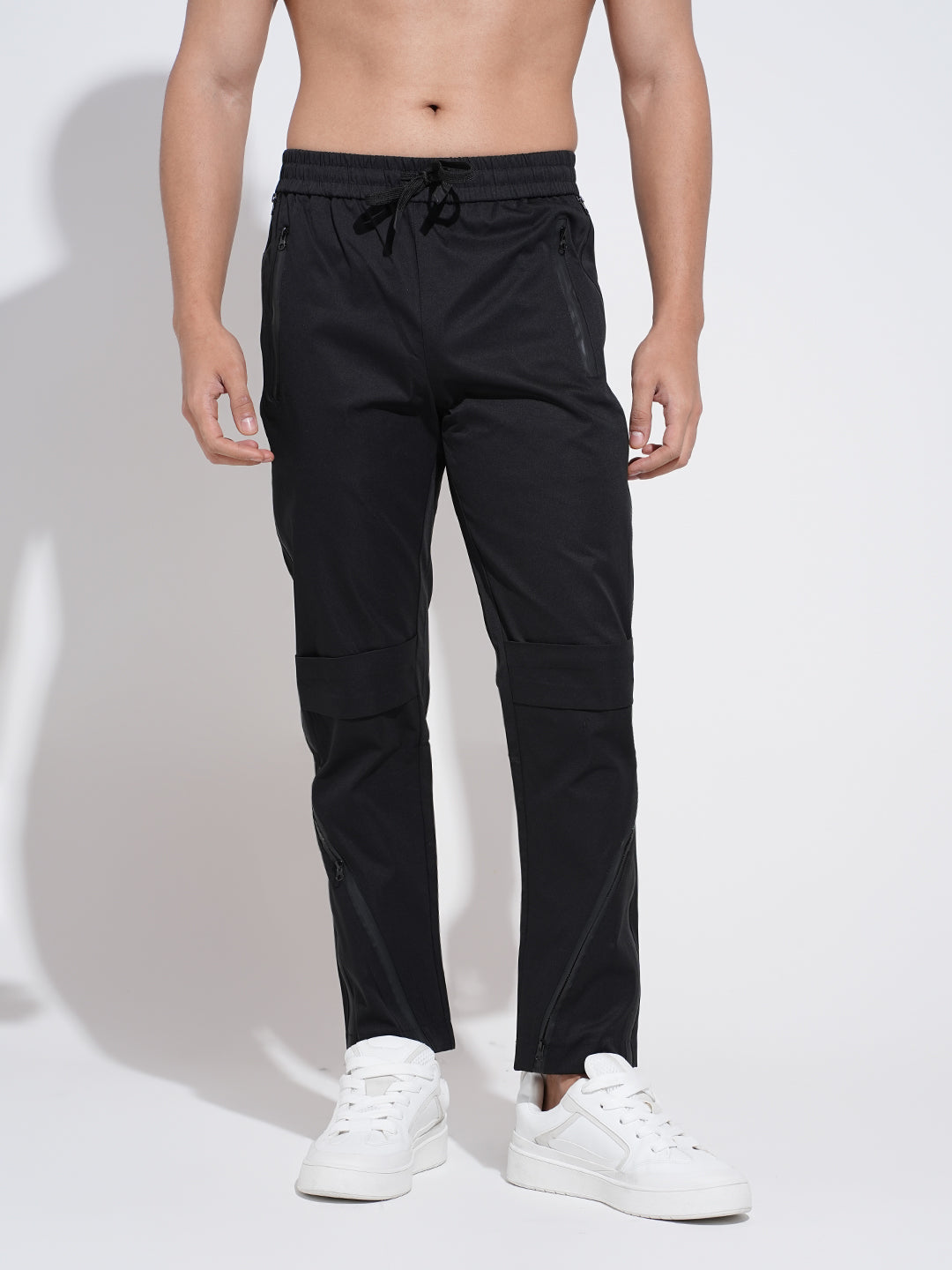 Men's Black Slim Fit Trousers with Zipper at Side Hem