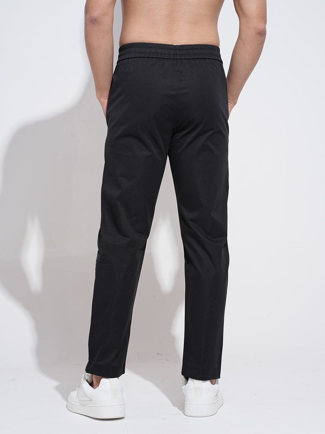 Men's Black Slim Fit Trousers with Zipper at Side Hem