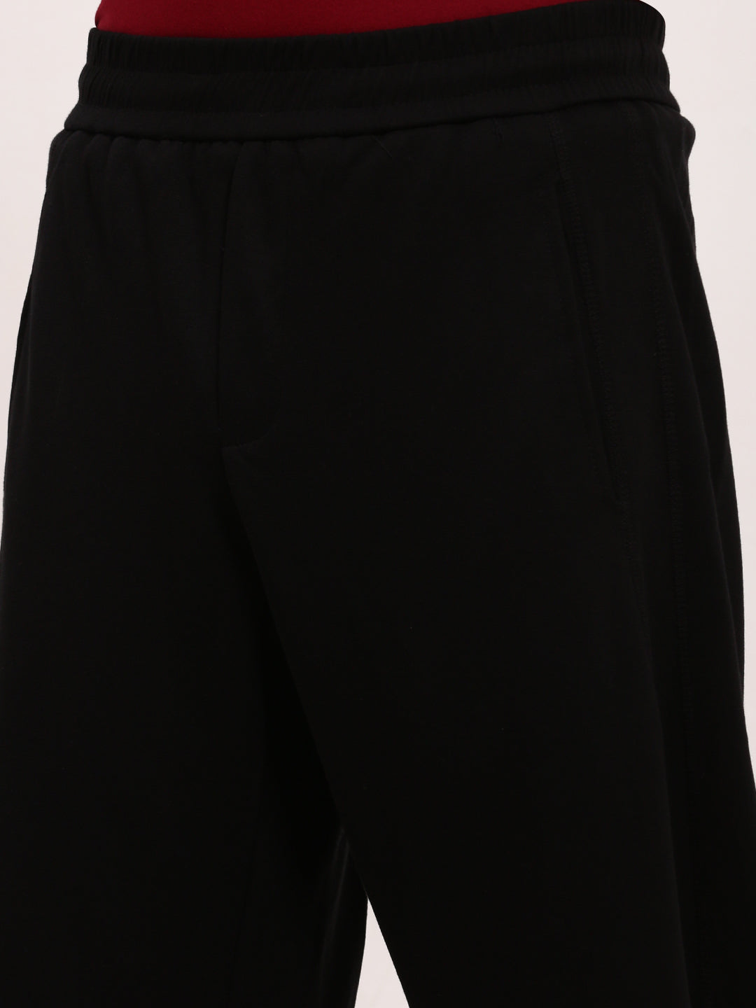 Men Black Solid Straight Fit Trousers