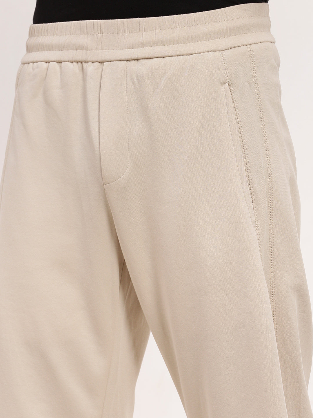 Men Cream Solid Straight Fit Trousers