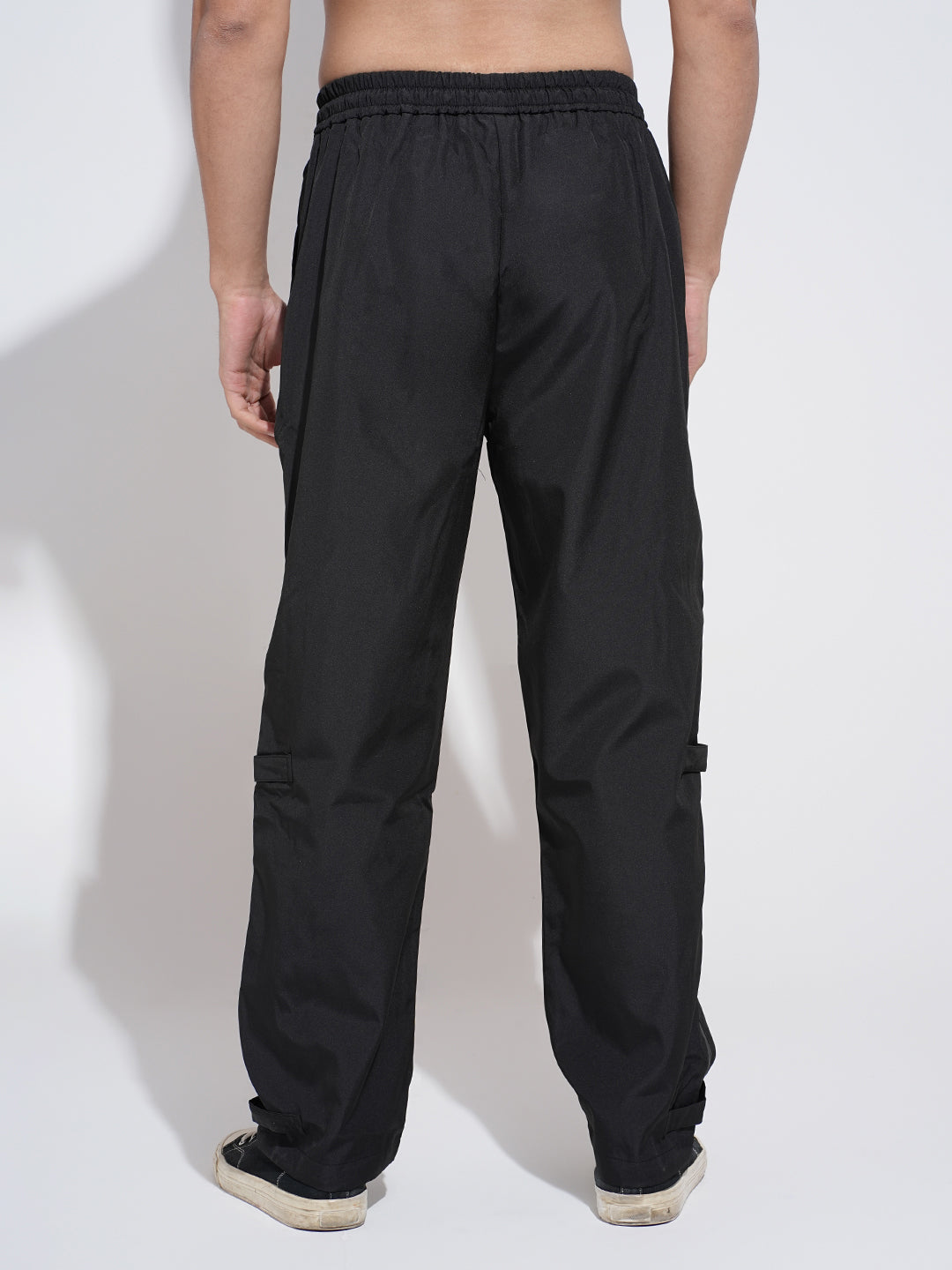 Men's Black Regular Fit Trousers with Adjustable Snap Button Tabs