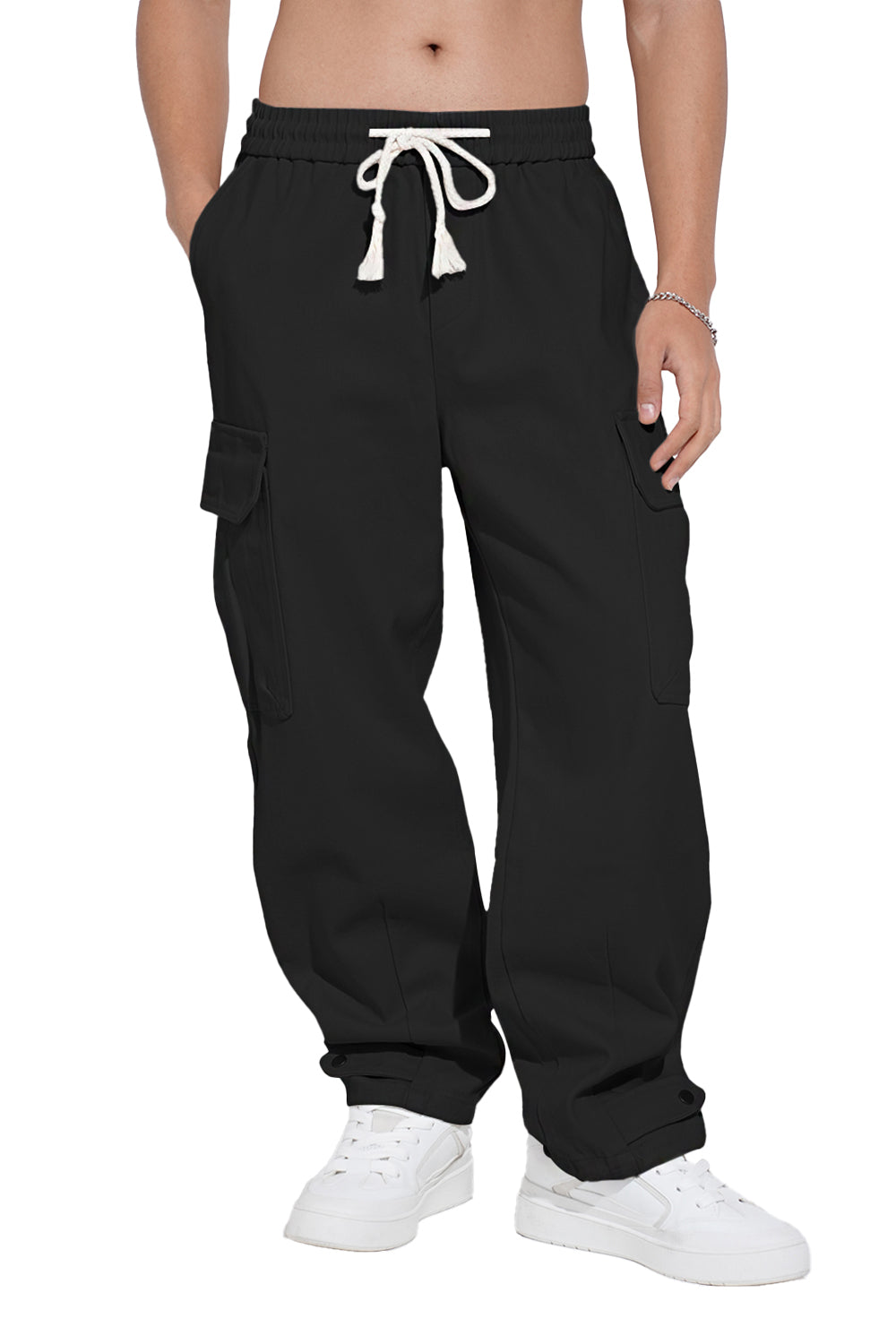 Men's Black Relaxed Fit Cargo Trousers