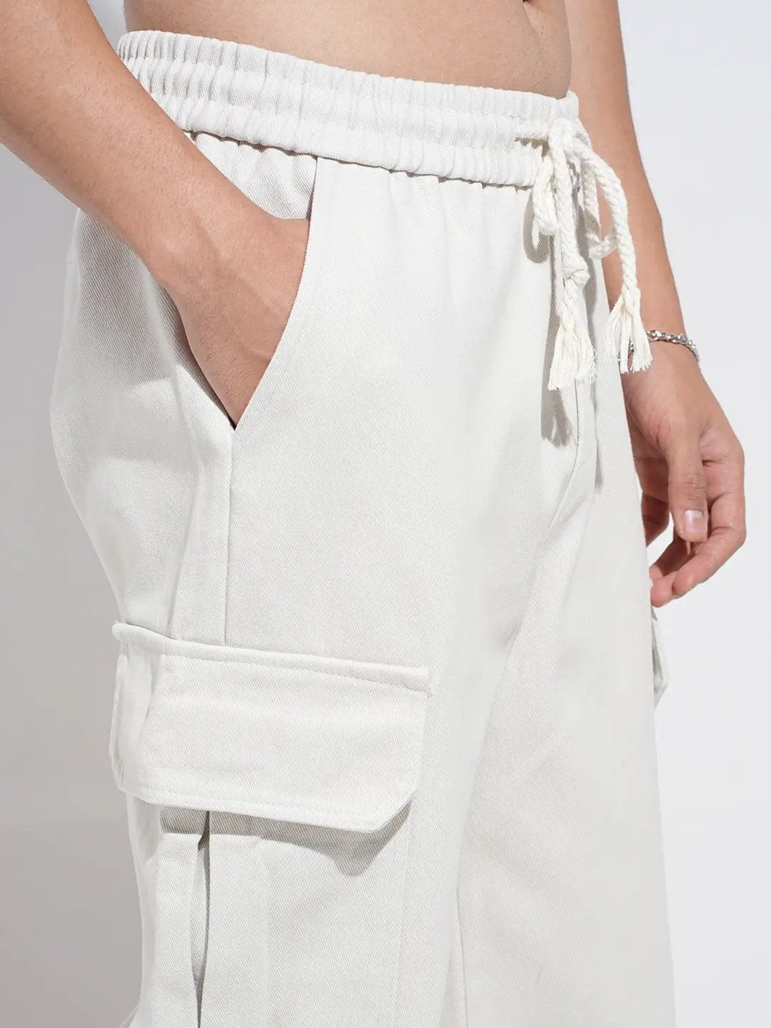 Buy Men's Off White Relaxed Fit Cargo Trousers | Showoffff