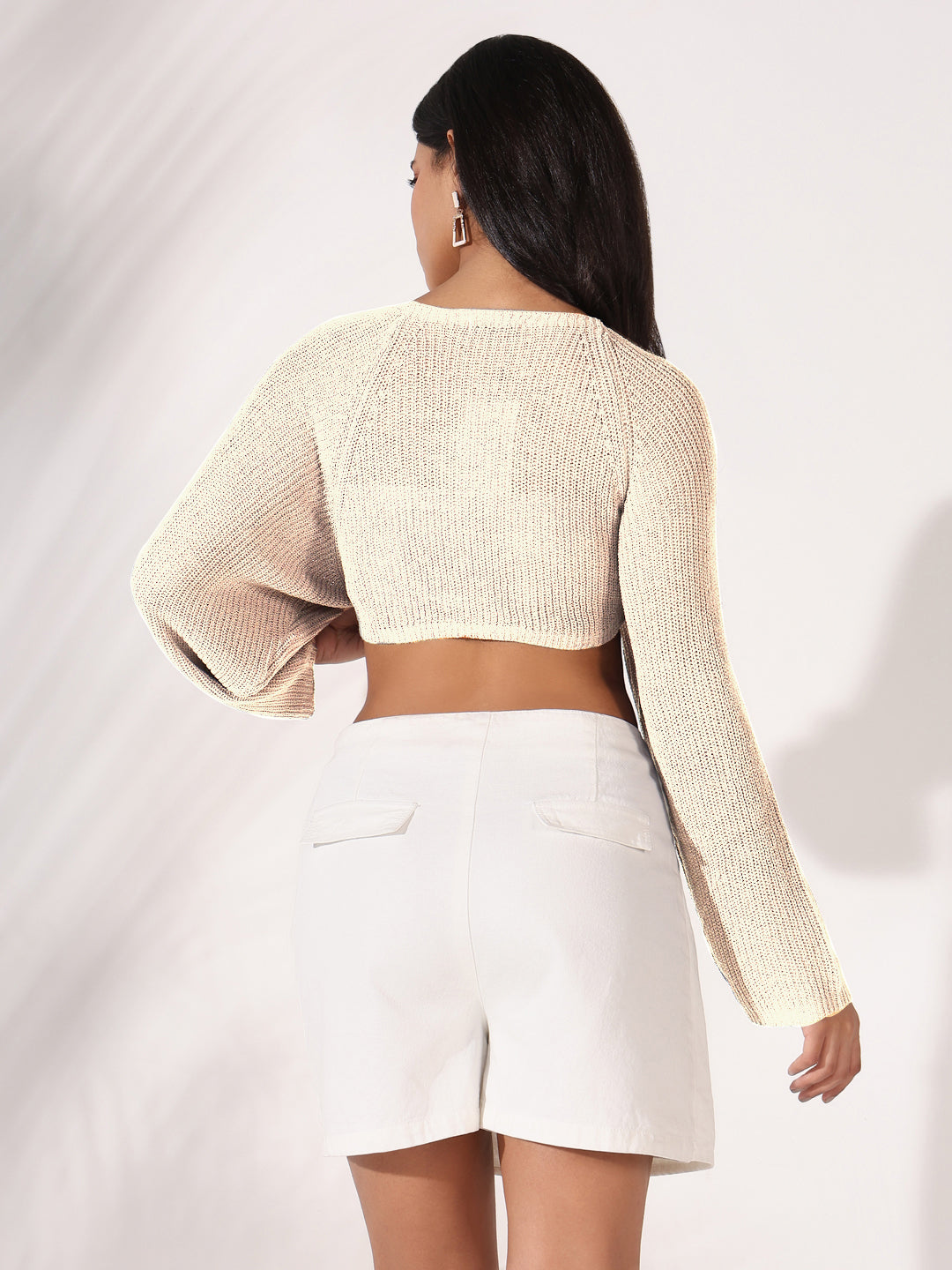 Women Beige Solid Crop Shrug