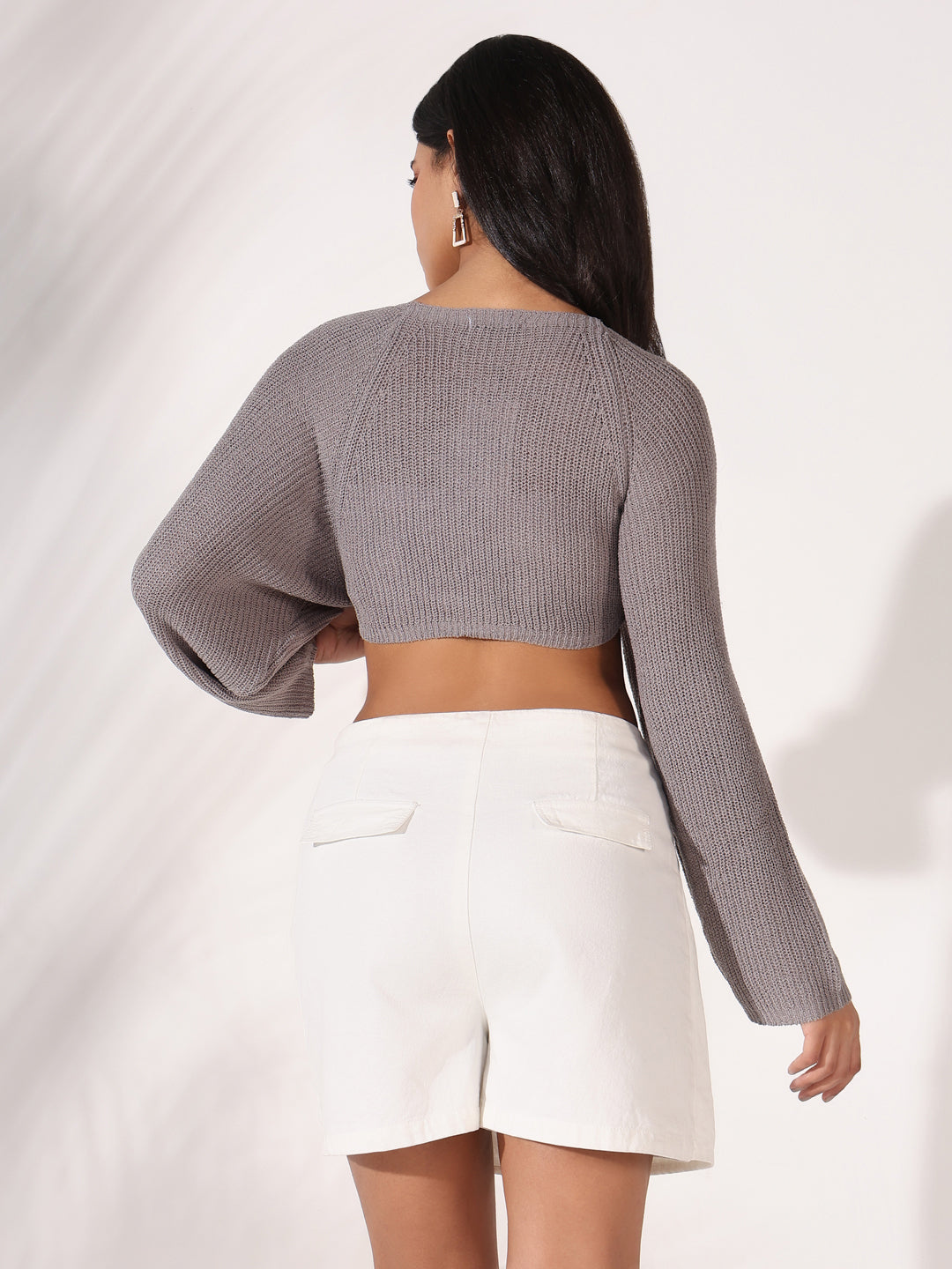 Women Grey Solid Crop Shrug