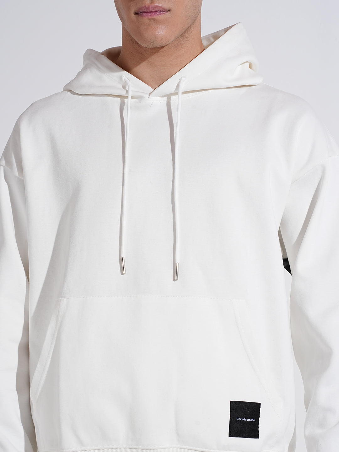 Men's Typography White Graphic Ribbed Relaxed Fit Hoodie