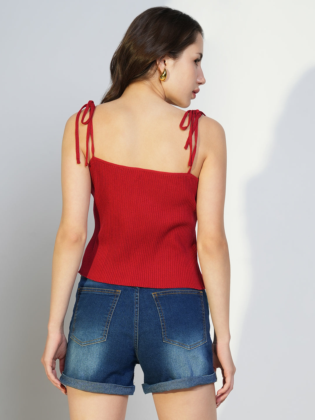 Women Red Solid Crop Top