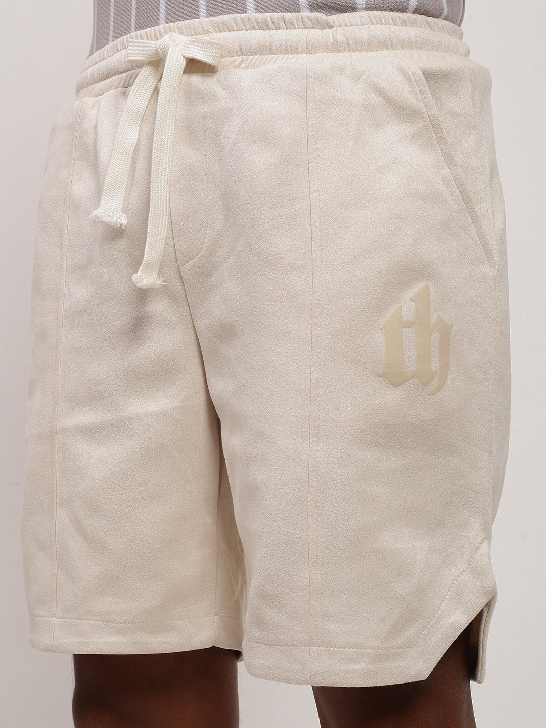 Men Cream Solid Shorts