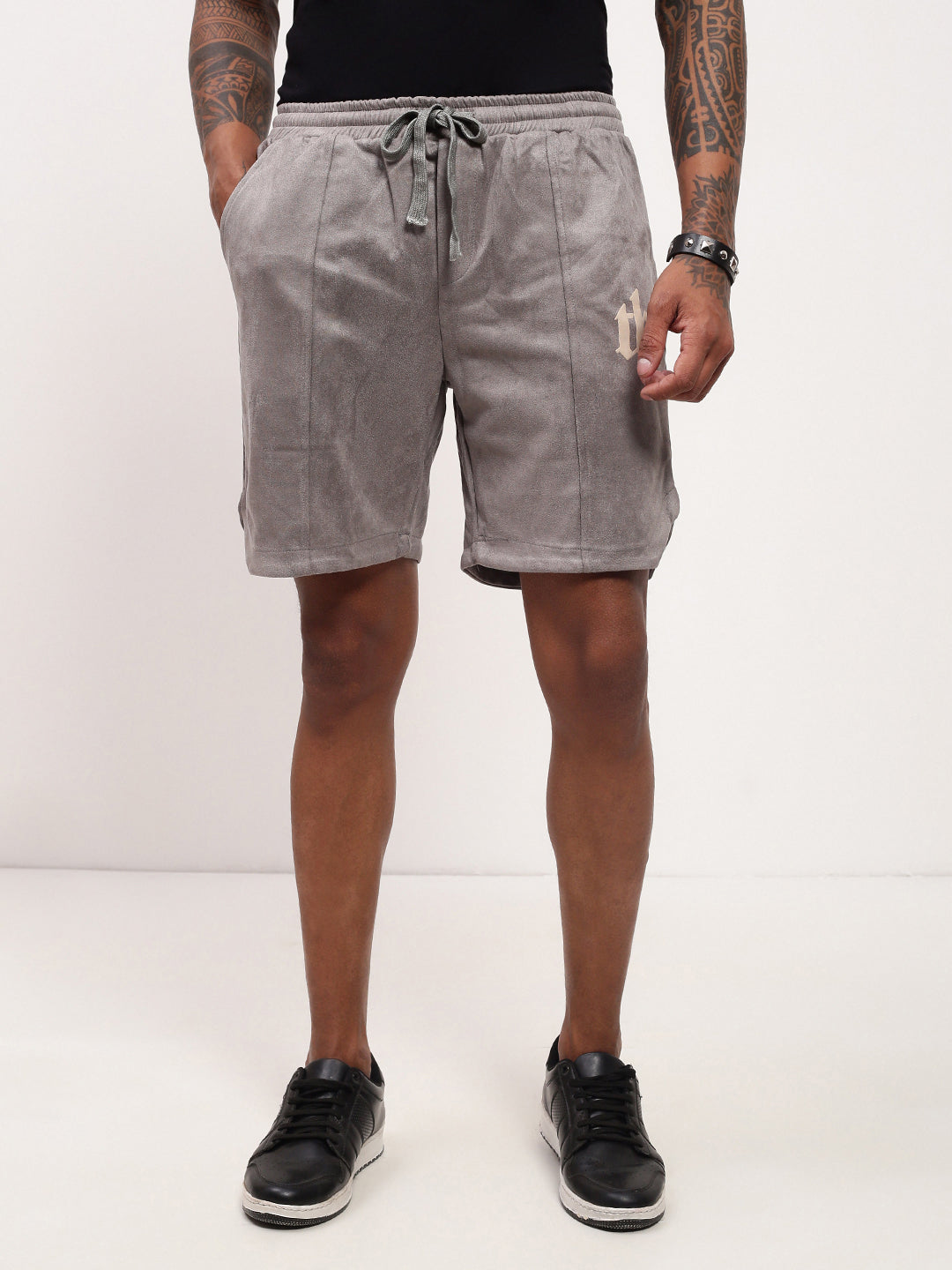 Men Grey Solid Shorts