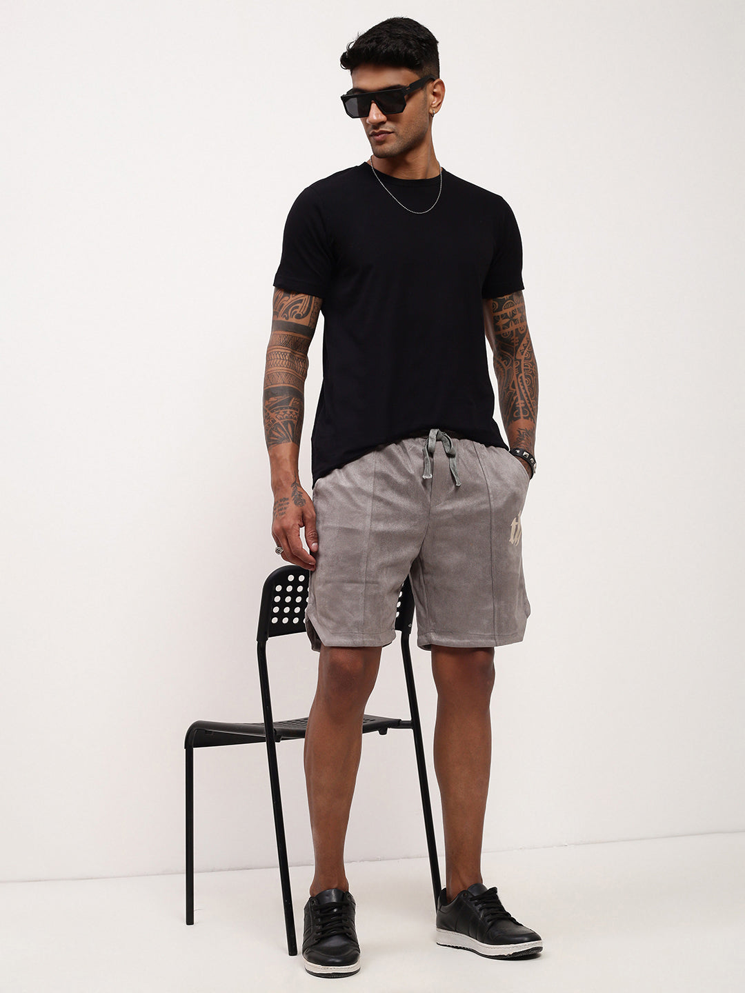 Men Grey Solid Shorts