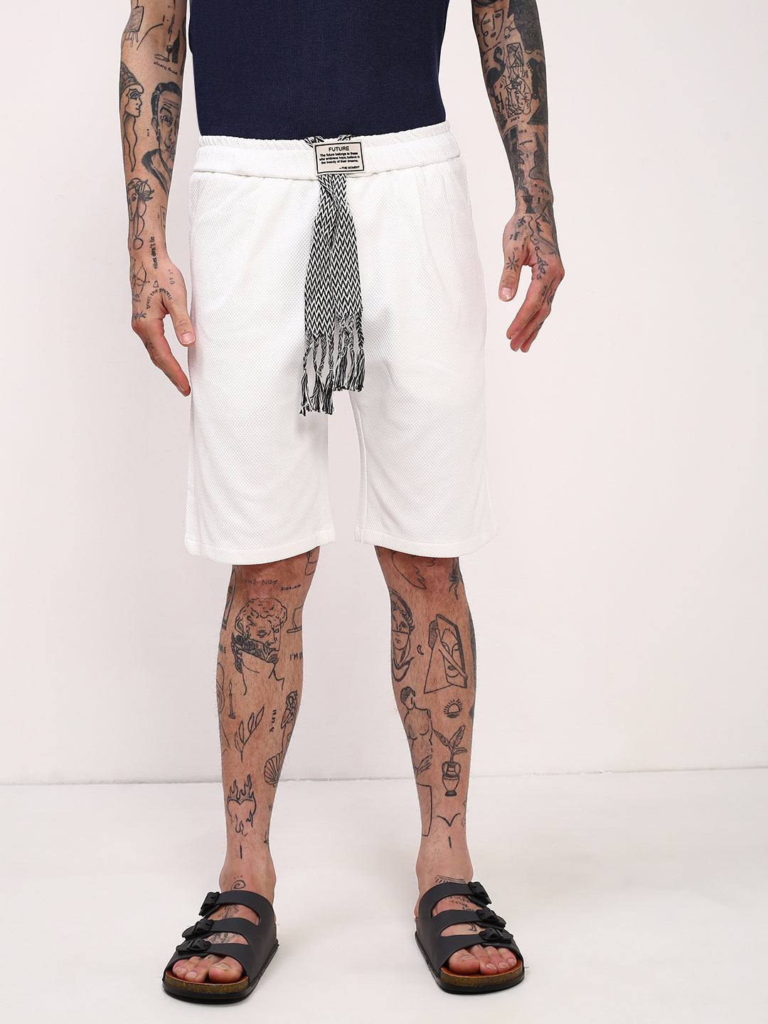 Men White Solid Shorts