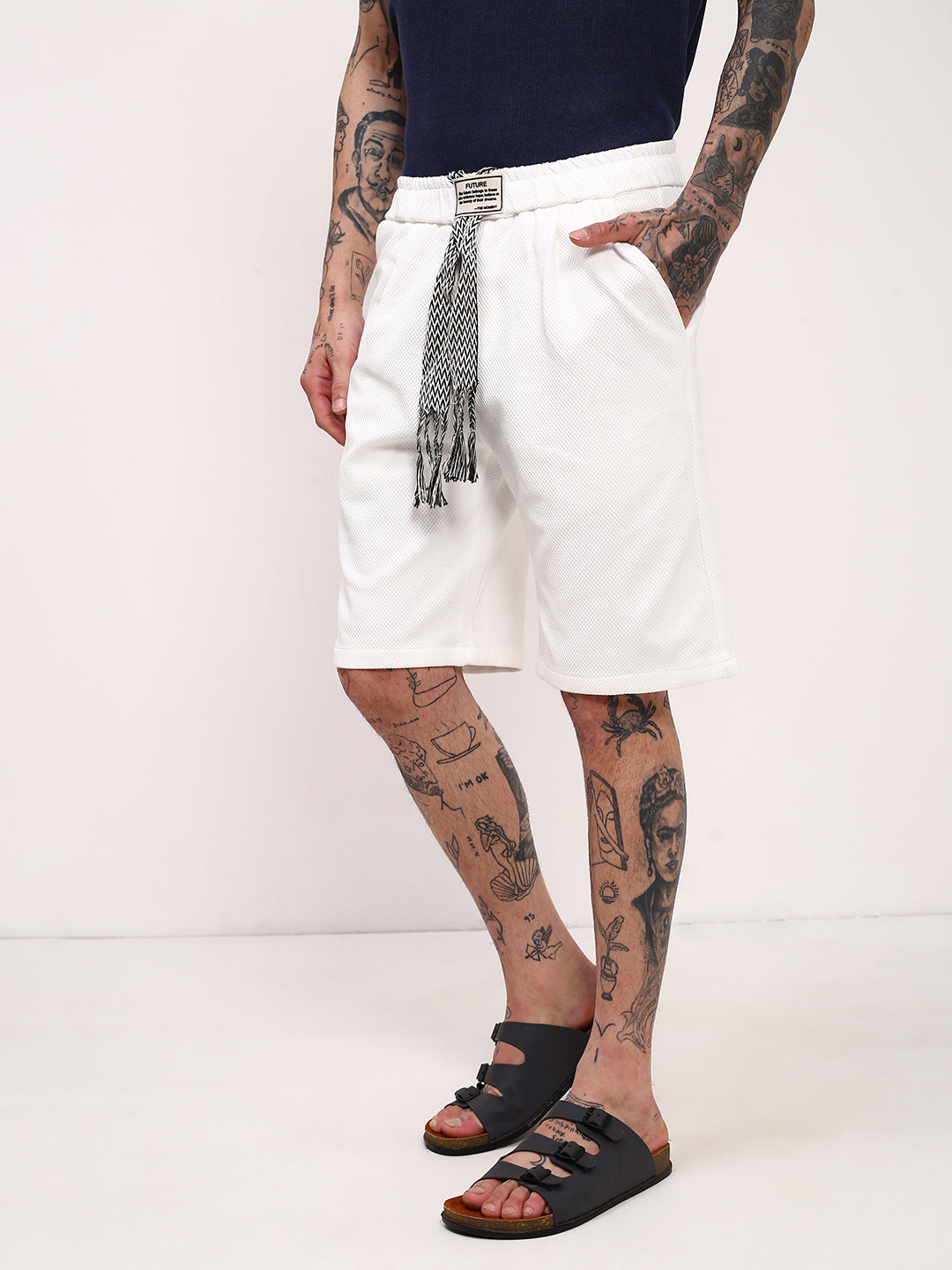 Men White Solid Shorts