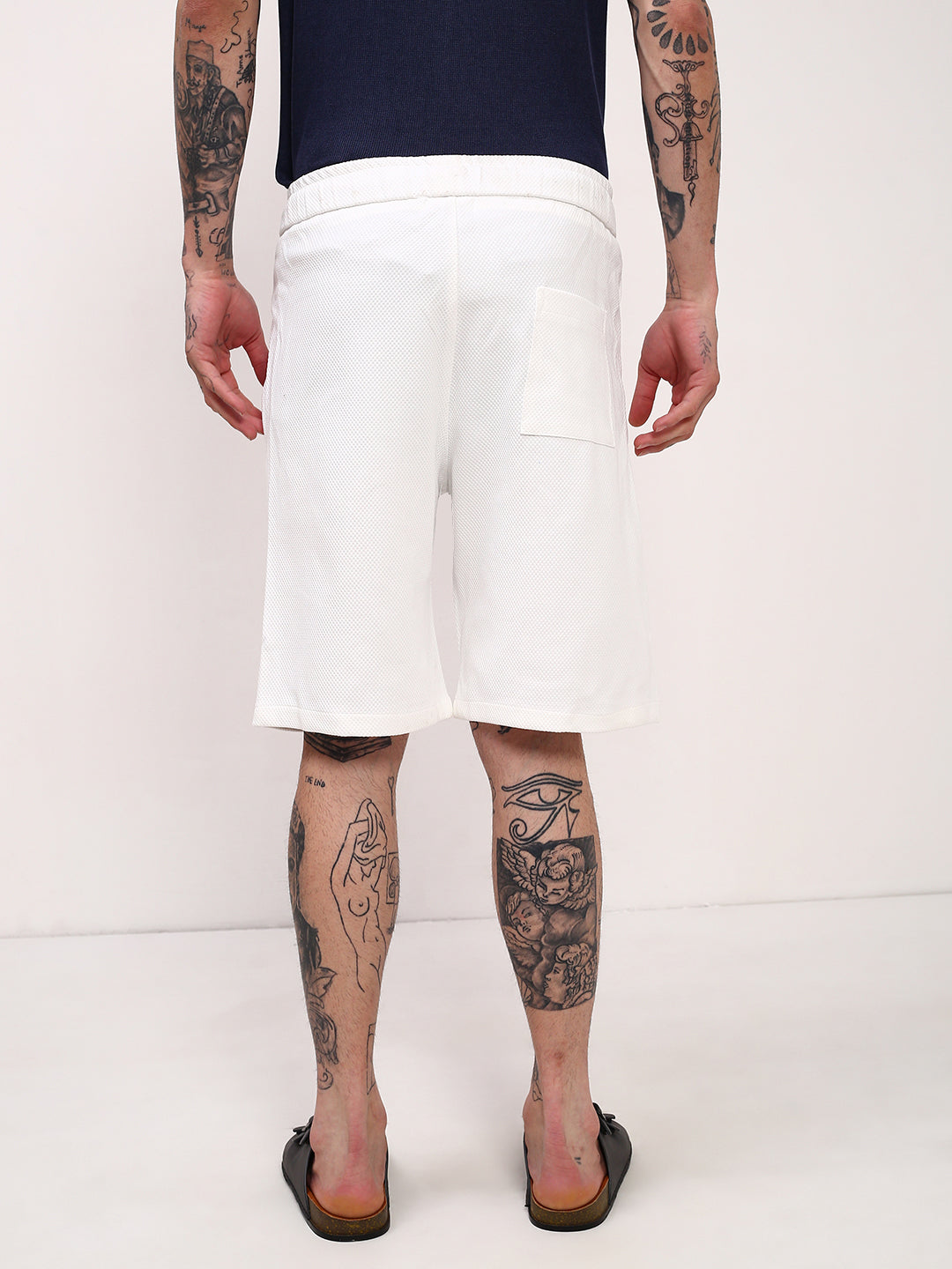 Men White Solid Shorts