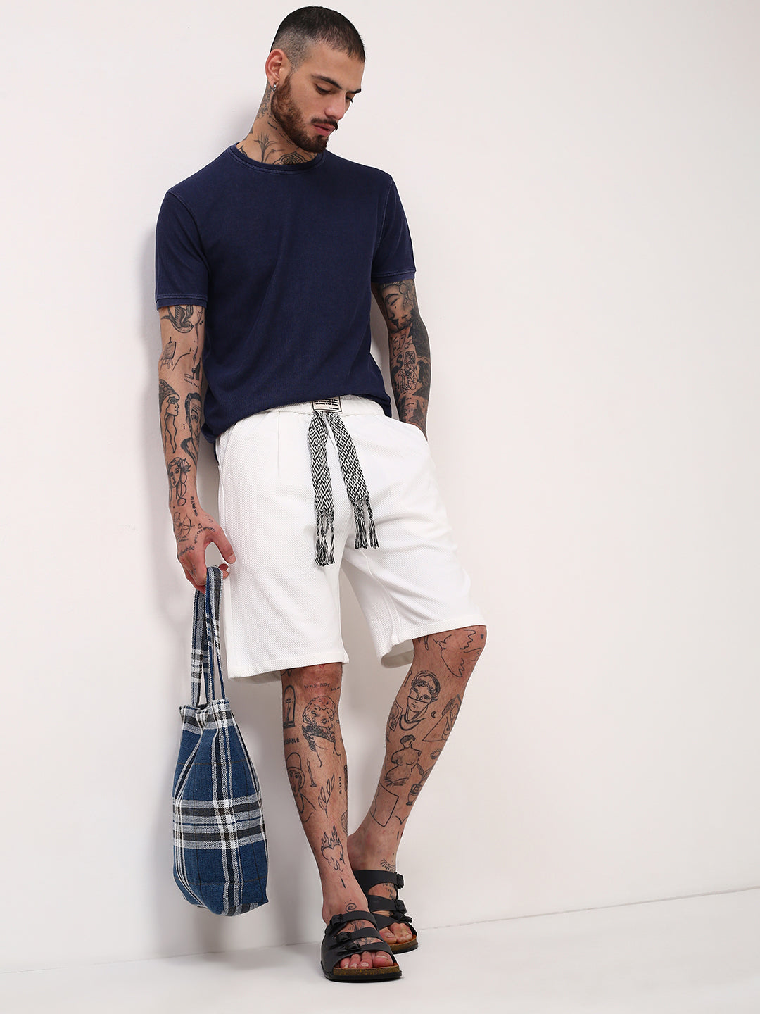 Men White Solid Shorts