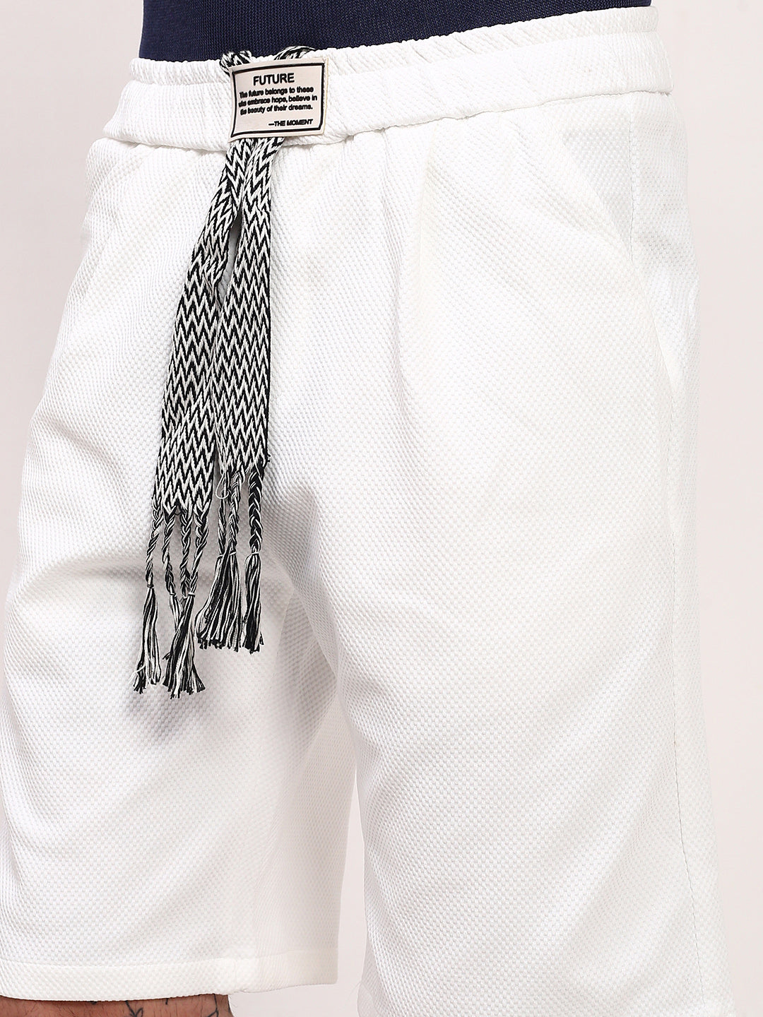 Men White Solid Shorts