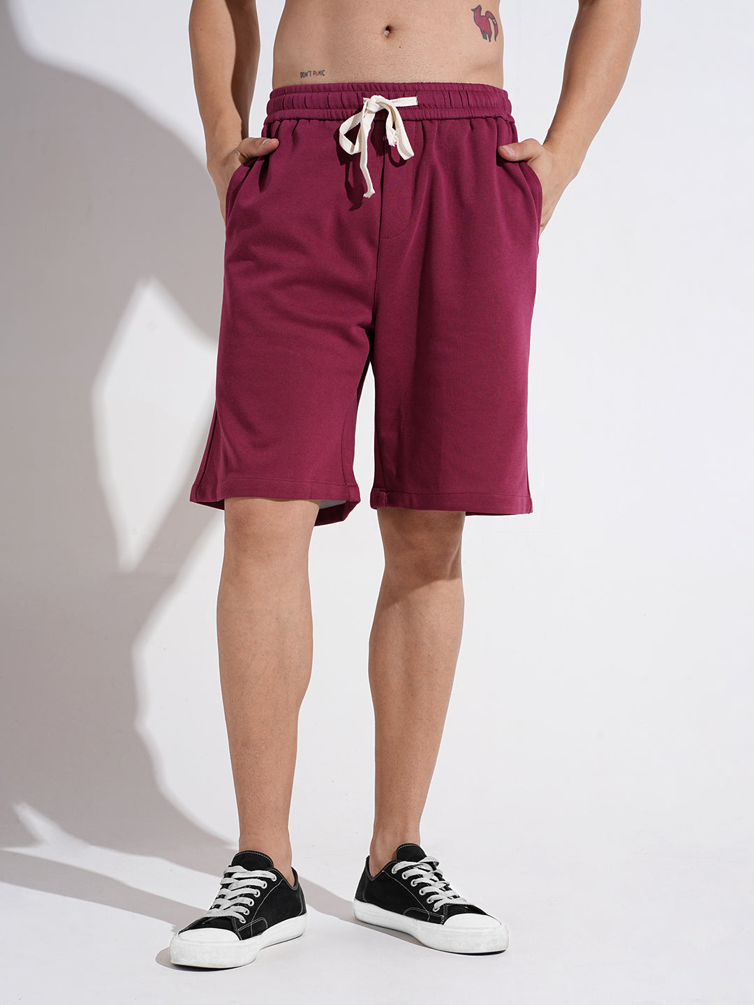 Men's Burgundy Relaxed Fit Cotton Shorts