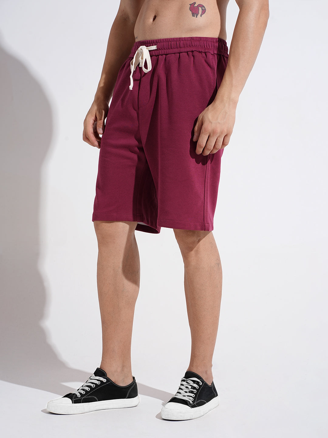 Men's Burgundy Relaxed Fit Cotton Shorts