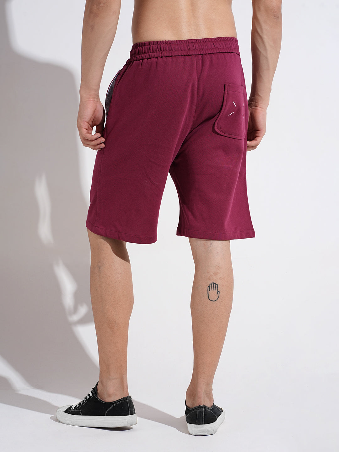 Men's Burgundy Relaxed Fit Cotton Shorts