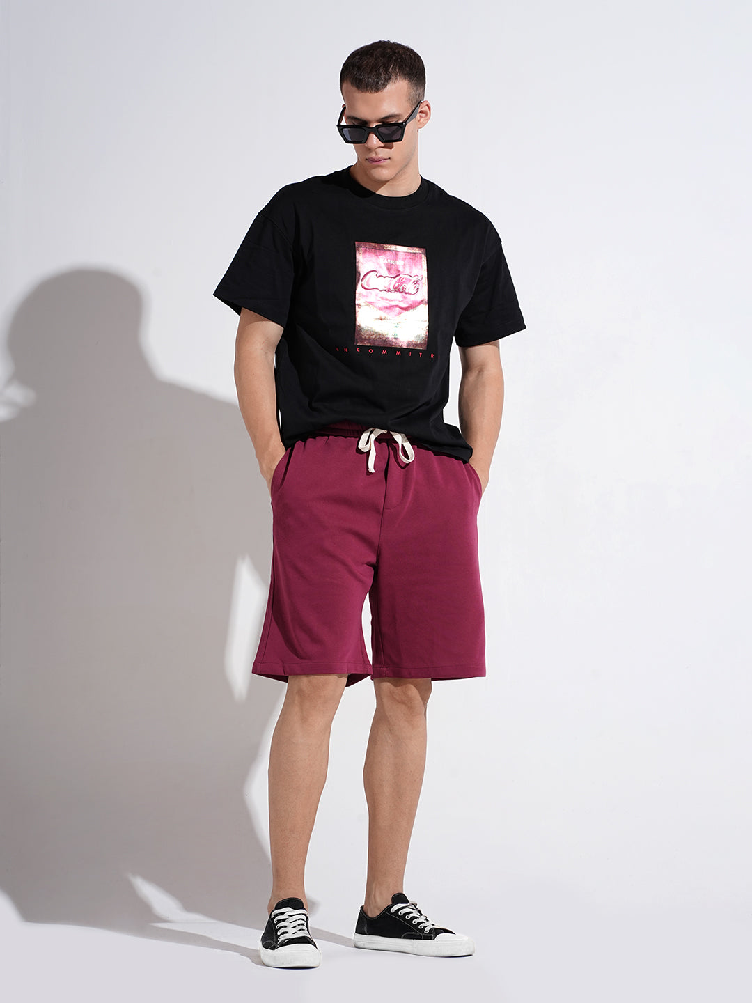 Men's Burgundy Relaxed Fit Cotton Shorts