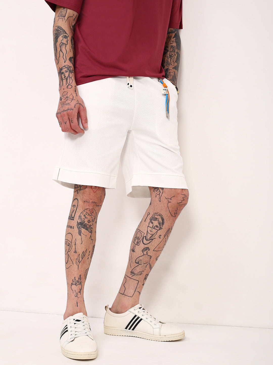 Men White Solid Shorts