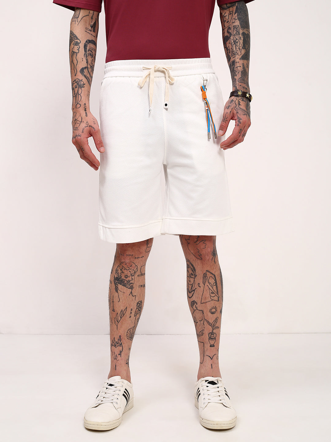 Men White Solid Shorts