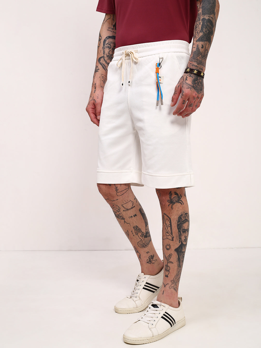 Men White Solid Shorts