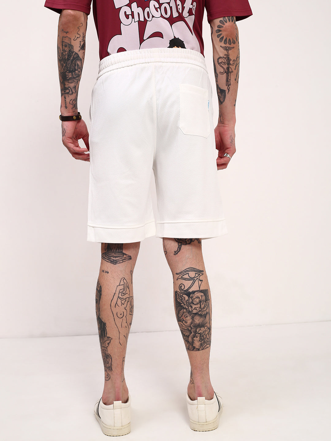 Men White Solid Shorts