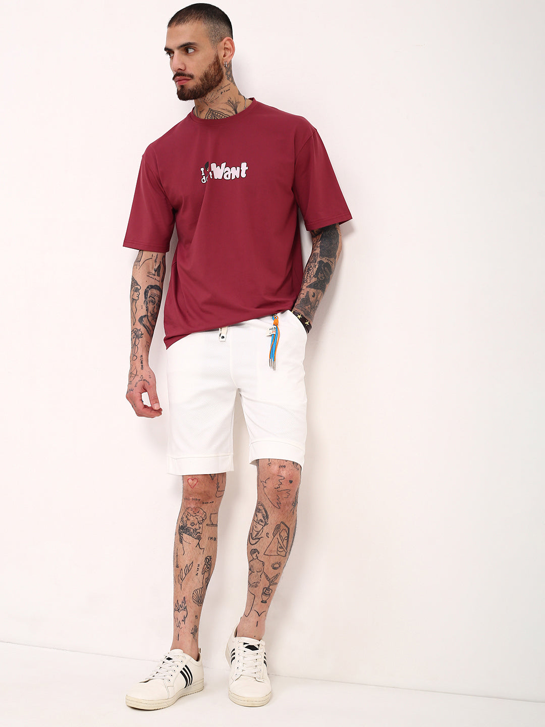 Men White Solid Shorts