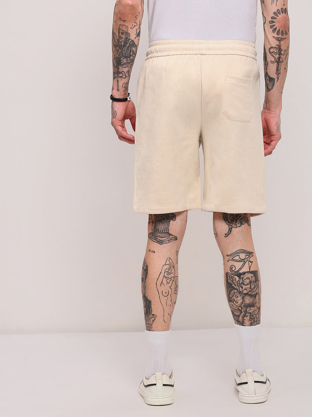 Men Beige Solid Shorts