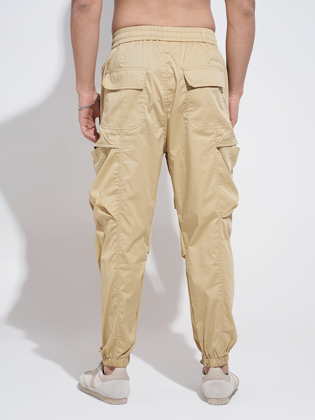 Men's Beige Relaxed Fit Knee Panelled Joggers