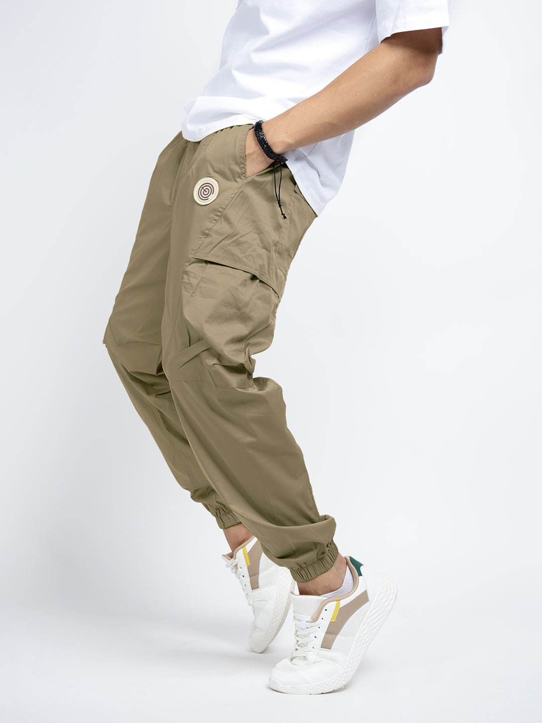 Men's Olive Relaxed Fit Knee Panelled Joggers