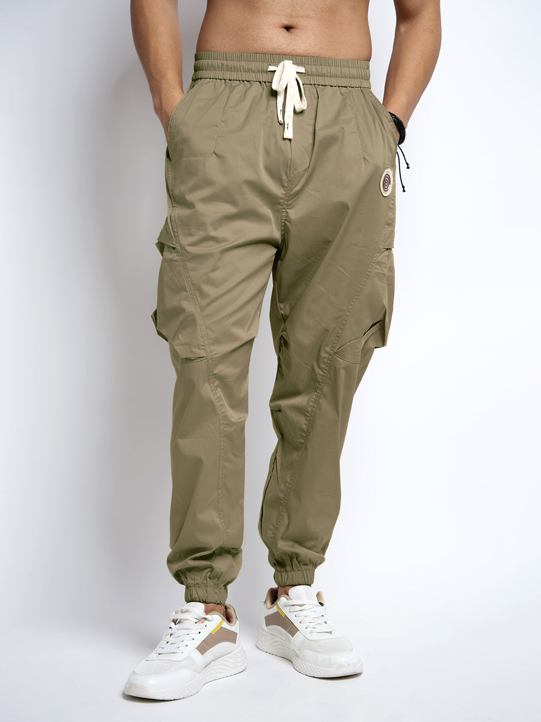 Men's Olive Relaxed Fit Knee Panelled Joggers