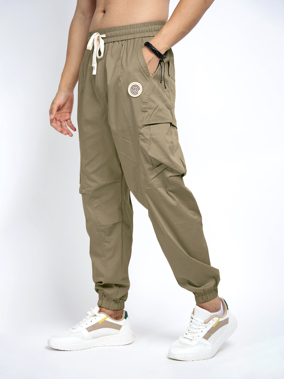 Men's Olive Relaxed Fit Knee Panelled Joggers