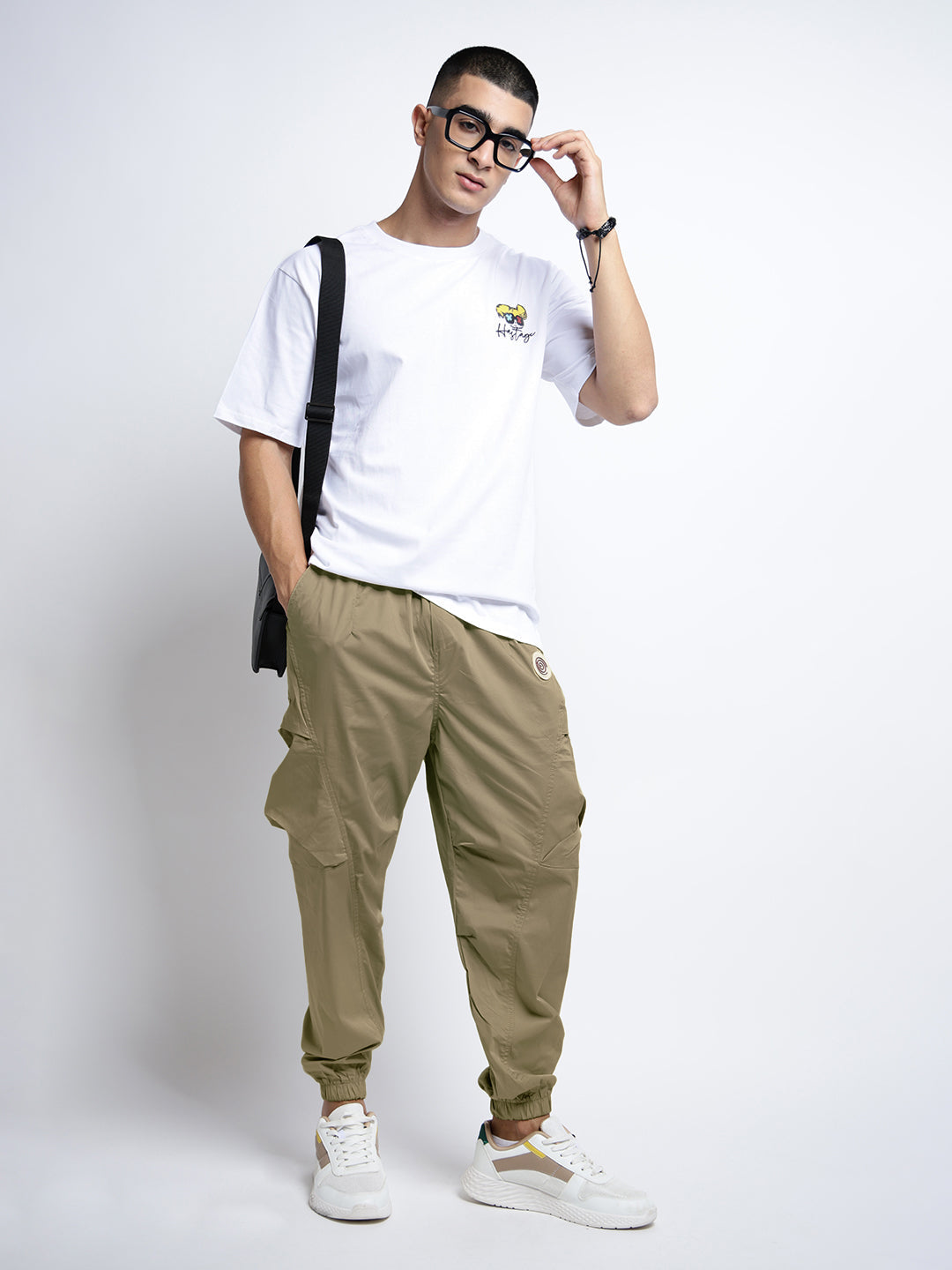 Men's Olive Relaxed Fit Knee Panelled Joggers