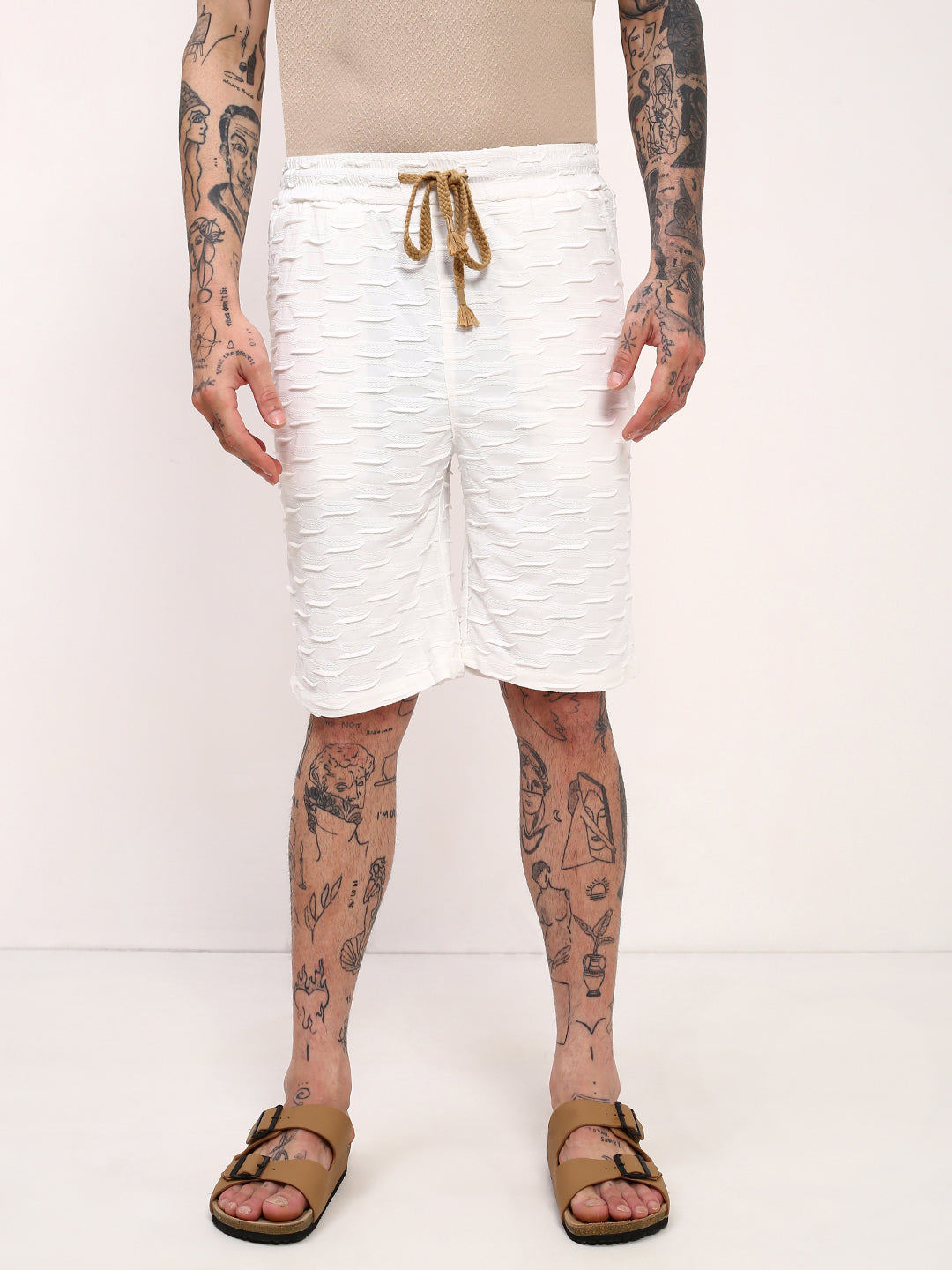 Men White Solid Shorts