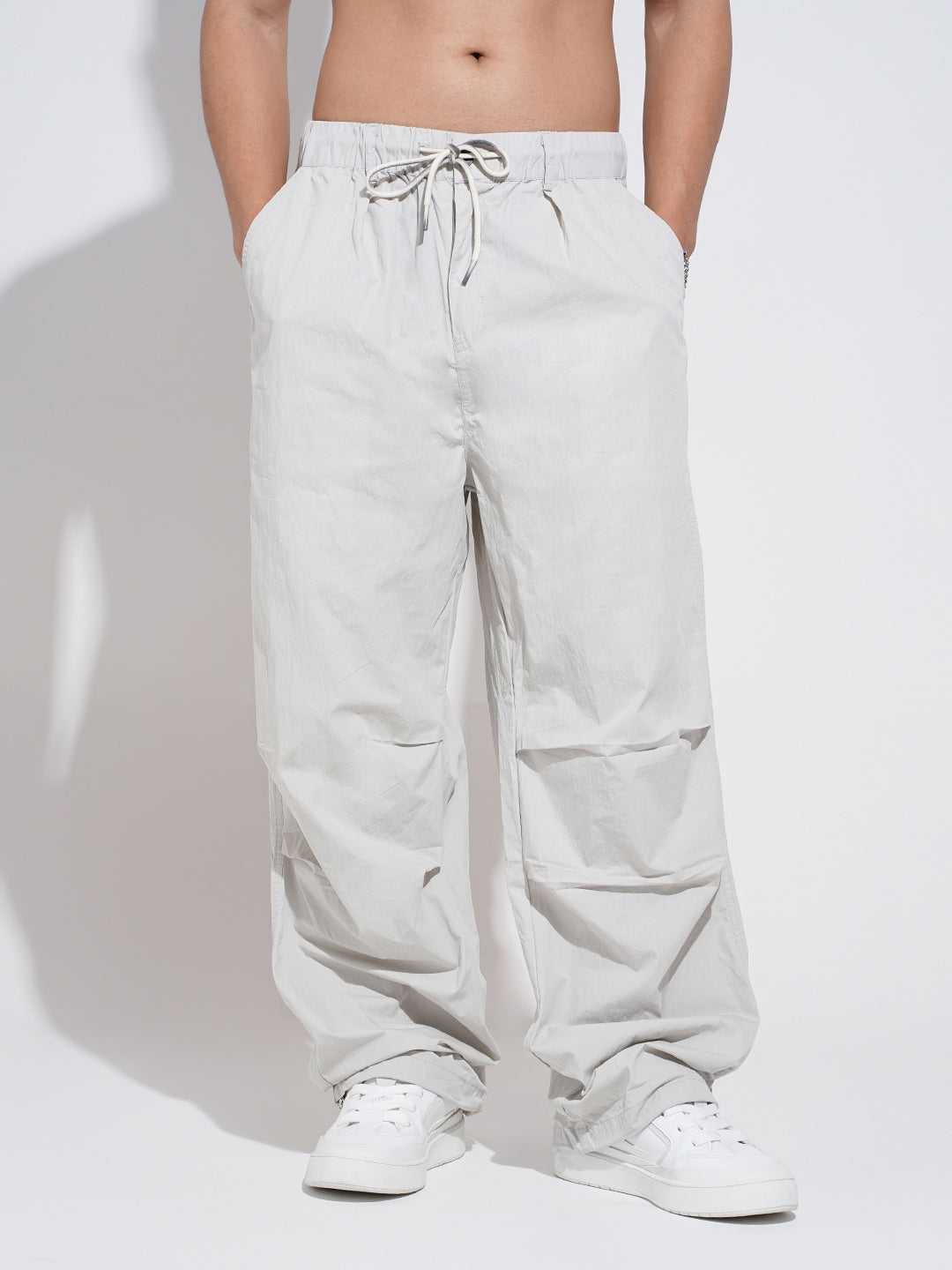 Men's Grey Loose Fit Parachute Trousers