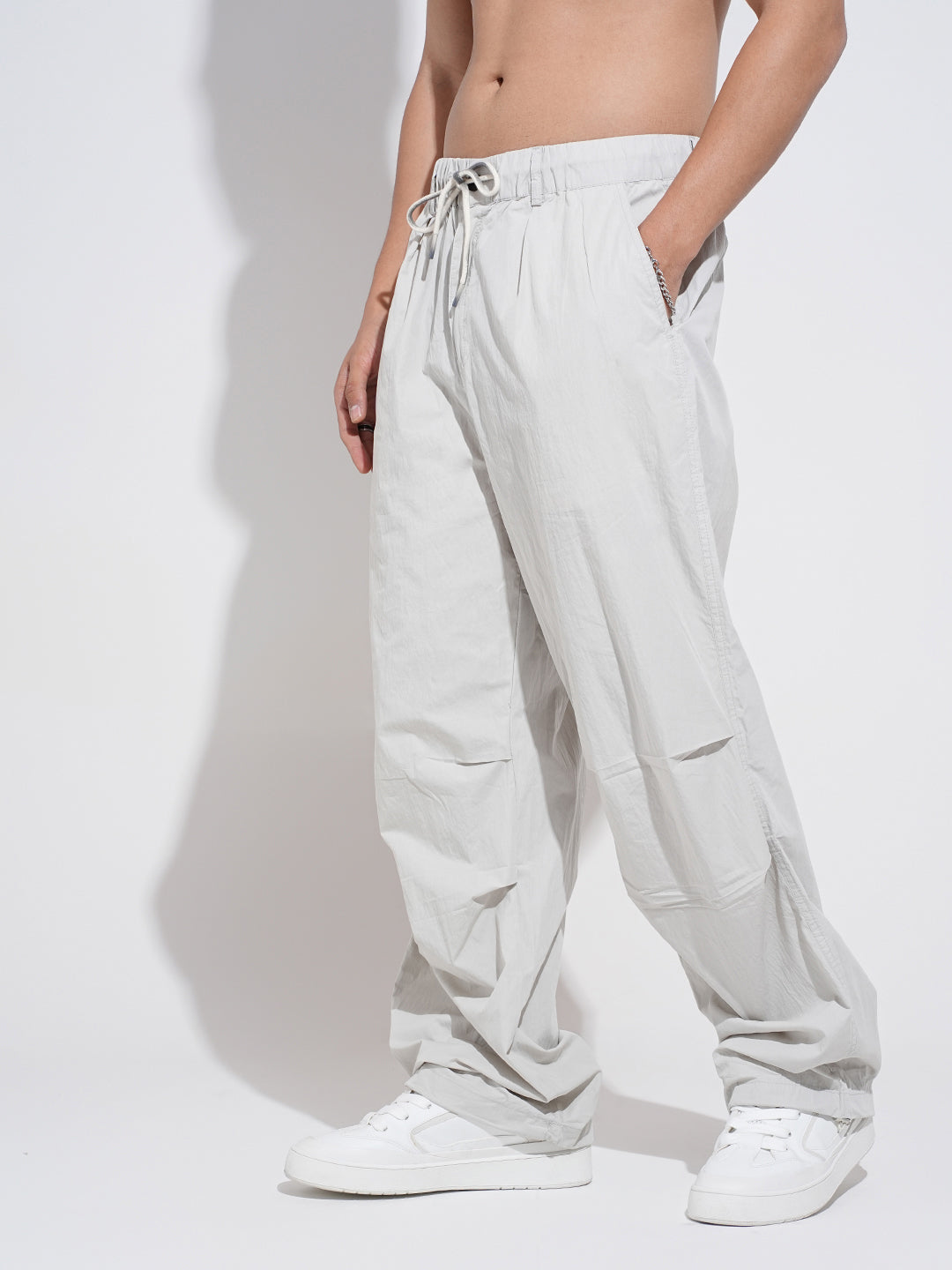 Men's Grey Loose Fit Parachute Trousers