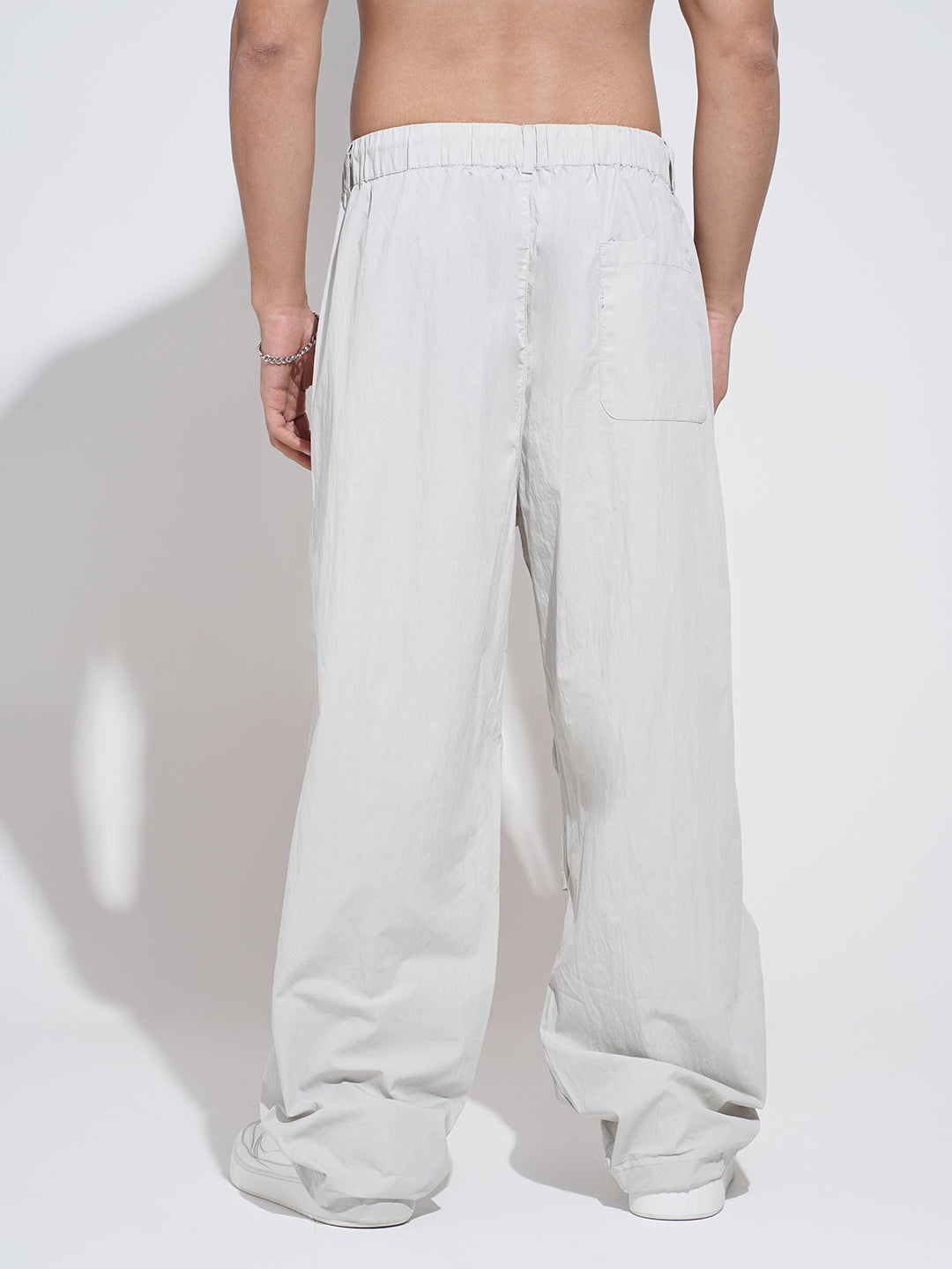 Men's Grey Loose Fit Parachute Trousers