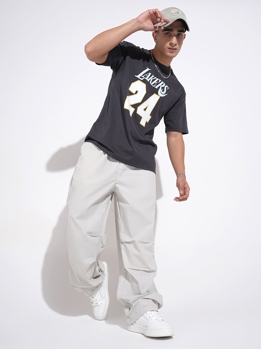 Men's Grey Loose Fit Parachute Trousers