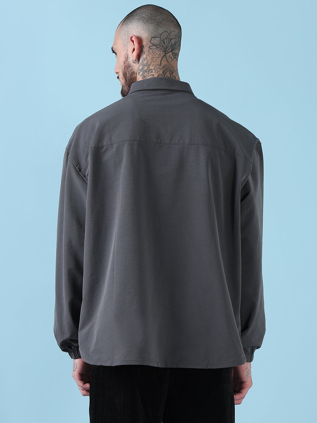 Men's Spread Collar Grey Solid Half Zipper Jacket