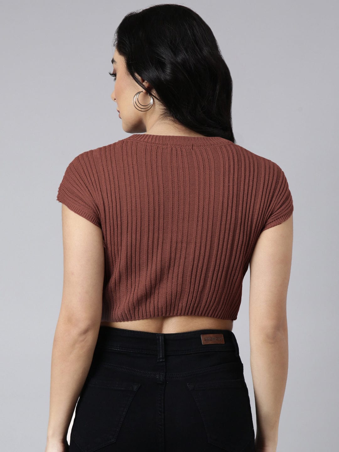 Women's Mauve Round Neck Fitted Crop Top
