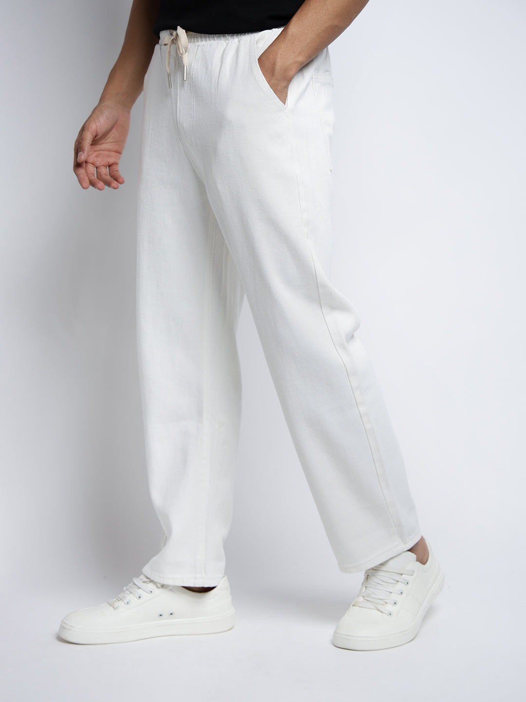 Men's White Relaxed Fit Trousers