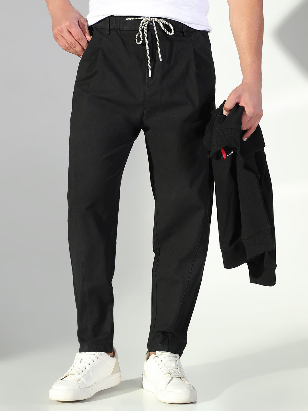 Men Black Solid Korean Trousers